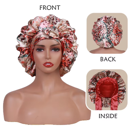 Satin Bonnet - Reversible Floral with Wrap Tie
