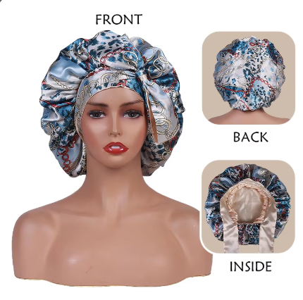Satin Bonnet - Reversible Floral with Wrap Tie