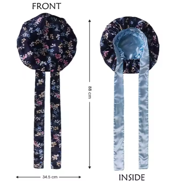 Satin Bonnet - Reversible Floral with Wrap Tie