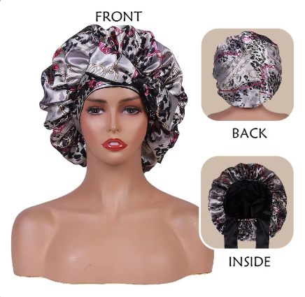 Satin Bonnet - Reversible Floral with Wrap Tie