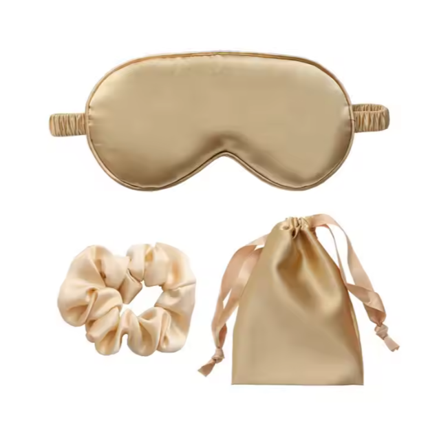 3-in-1 Satin Eye Mask Set with a Hair Scrunchie and  Drawstring Bag