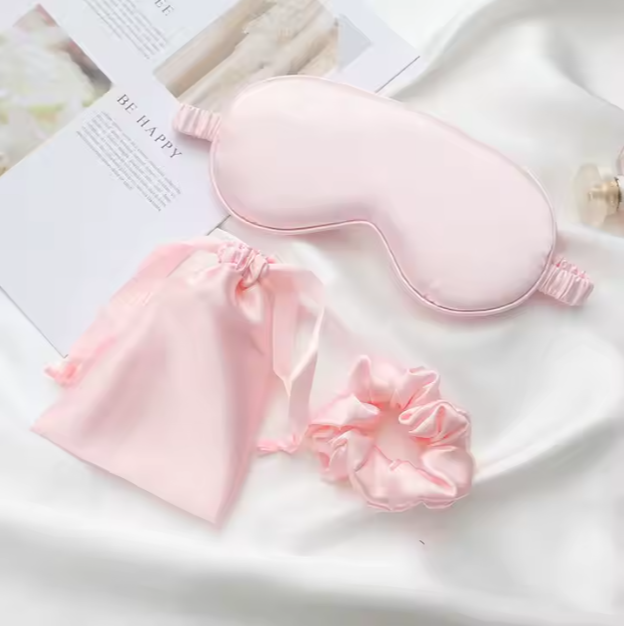 3-in-1 Satin Eye Mask Set with a Hair Scrunchie and  Drawstring Bag