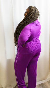 Thumbnail for Women's Bamboo Moisture Wicking, Purple Passion Long Sleeve Pajama Pants Set, With A Matching Satin-Lined Bonnet