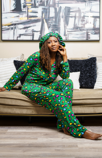 Thumbnail for Animal Print - Bamboo Pajama Pants Set, With A Matching Satin-Lined Bonnet