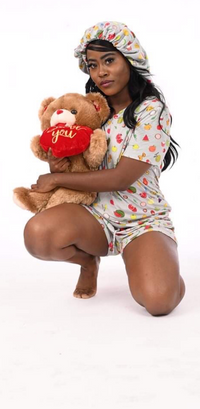 Thumbnail for Fruity Tootie - Bamboo Pajama Shorts Set, With A Matching Satin-Lined Bonnet