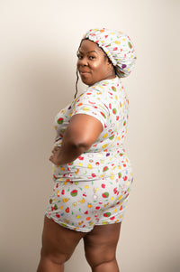 Thumbnail for Fruity Tootie - Bamboo Pajama Shorts Set, With A Matching Satin-Lined Bonnet