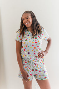Thumbnail for Fruity Tootie - Bamboo Pajama Shorts Set, With A Matching Satin-Lined Bonnet