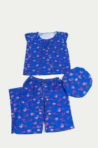 Thumbnail for Women's Bamboo Moisture Wicking, Hummingbirds Short Sleeve Pajama Pants Set, With A Matching Satin-Lined Bonnet