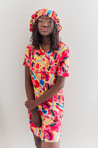 Thumbnail for Nail Polish - Bamboo Short Sleeve Nightgown Set, With A Matching Satin-Lined Bonnet